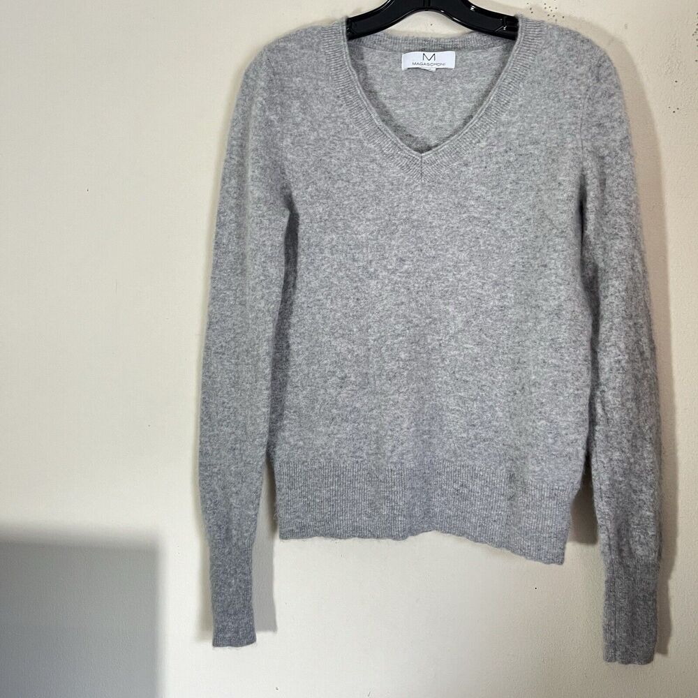 MAGASCHONI 100% Cashmere Pullover Sweater Size S Gray V-neck